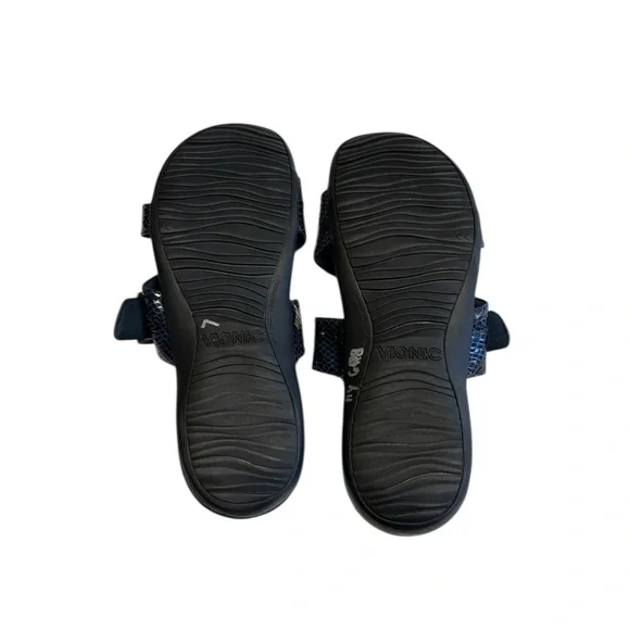 Vionic Skylar Adjustable Slide Orthotic Sandal 12 Blue Snake Embossed Comfort - Picture 9 of 10